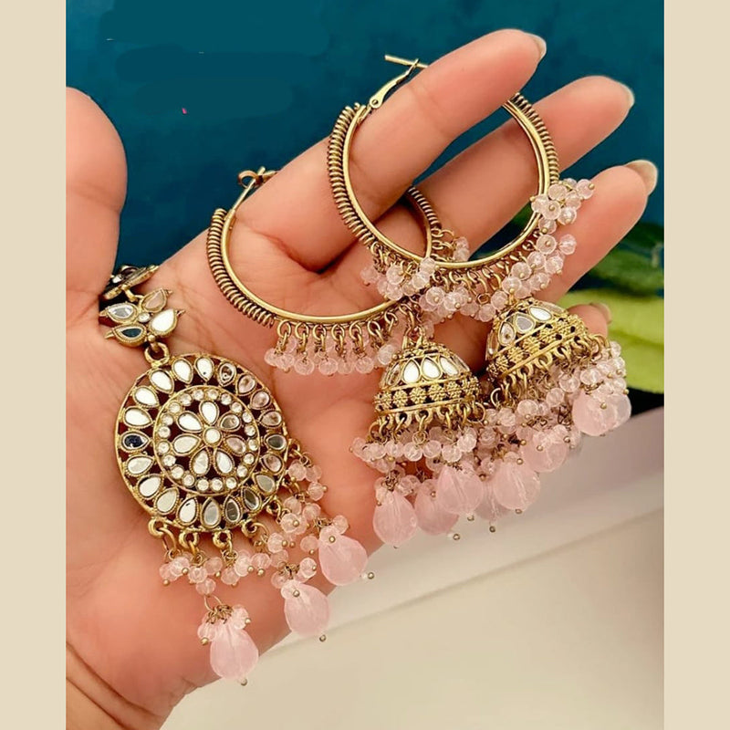 FS Collection Gold Plated Beads And Mirror Earring With Mangtikka