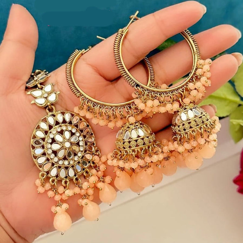 FS Collection Gold Plated Beads And Mirror Earring With Mangtikka