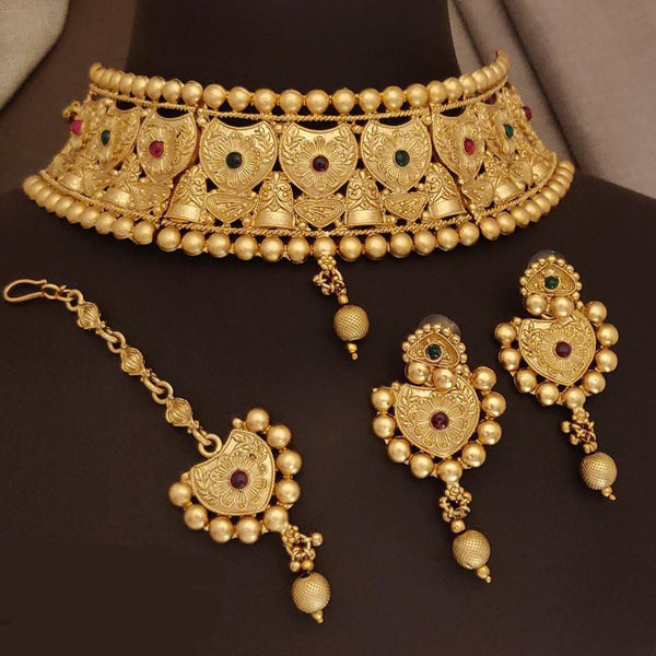 FS Collection Gold Plated Pota Choker Necklace Set