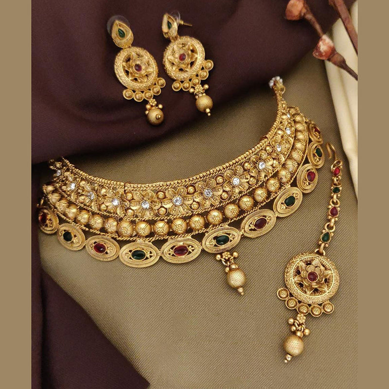 FS Collection Gold Plated Pota Choker Necklace Set