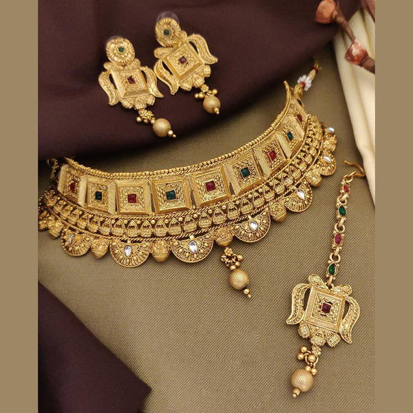 FS Collection Gold Plated Pota Choker Necklace Set