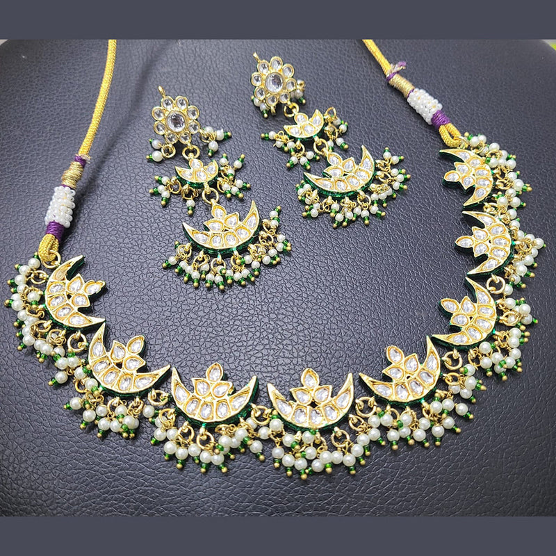 FS Collection Gold Plated Kundan Stone And Pearls Choker Necklace Set