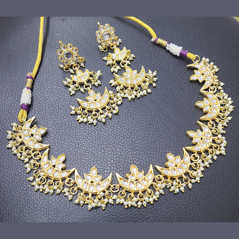 FS Collection Gold Plated Kundan Stone And Pearls Choker Necklace Set