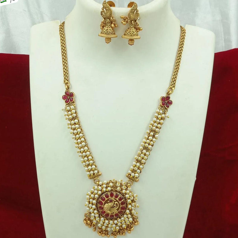 FS Collection Gold Plated Pota Stone and Pearls Necklace Set