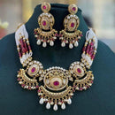 FS Collection Gold Plated Pota Stone and Pearls Necklace Set