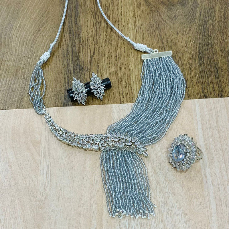 FS Collection Silver Plated American Diamonds Necklace Set