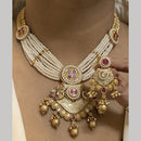 FS Collection Gold Plated Pota Stone And Pearls Meenakari Necklace Set