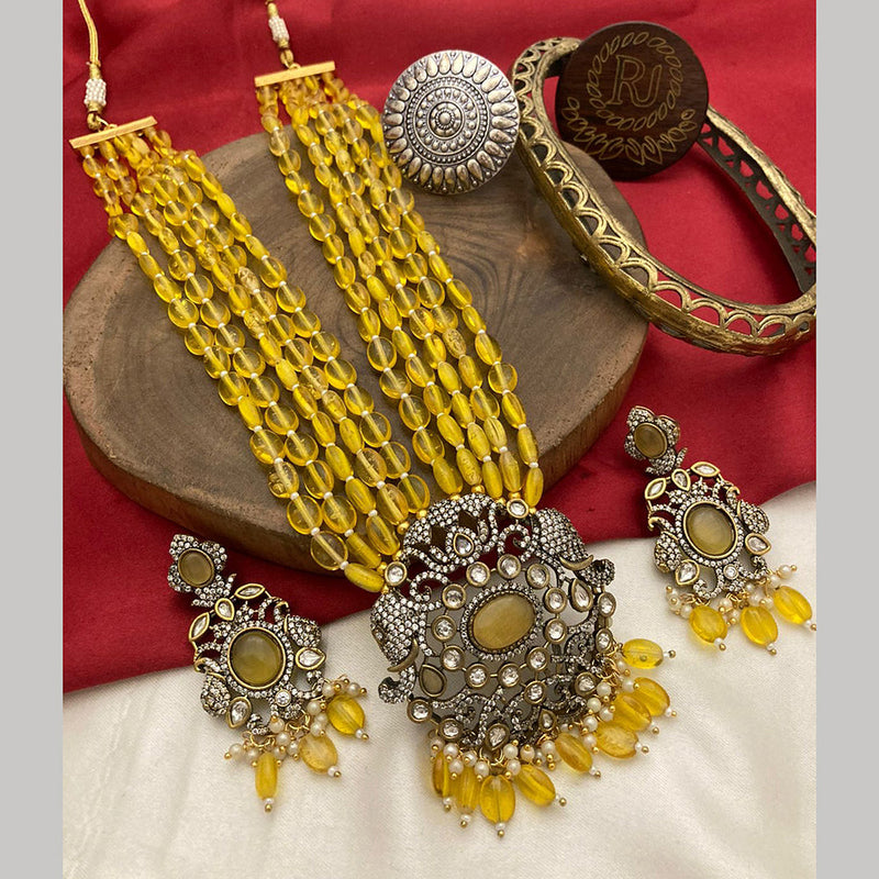 FS Collection 2 Tone Plated Austrian Stone And Beads Long Necklace Set