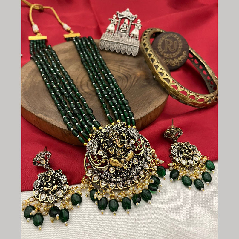 FS Collection 2 Tone Plated Austrian Stone And Beads Temple Long Necklace Set