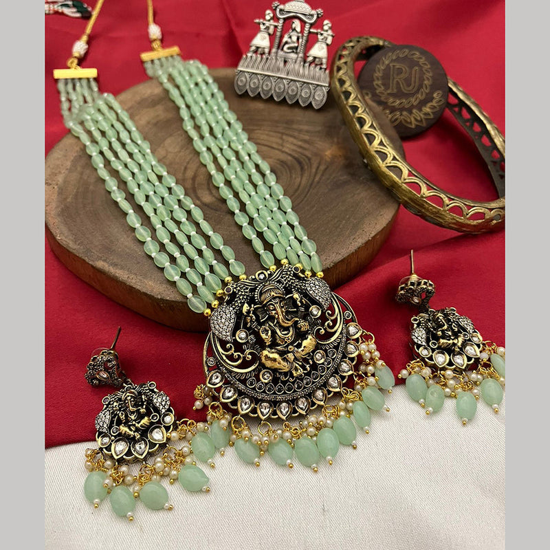 FS Collection 2 Tone Plated Austrian Stone And Beads Temple Long Necklace Set