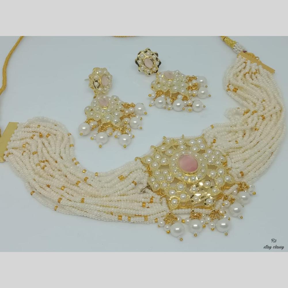FS Collection Gold Plated Pearl Choker Necklace Set