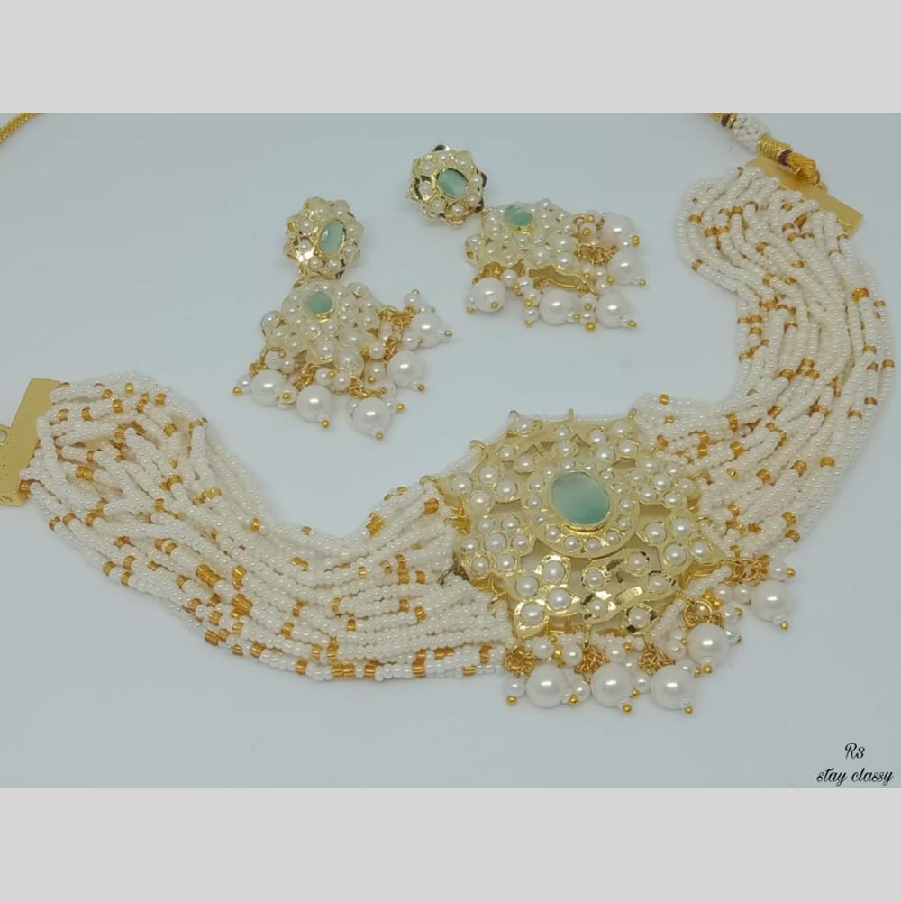 FS Collection Gold Plated Pearl Choker Necklace Set