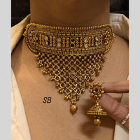 FS Collection Gold Plated Pota Stone Choker Necklace Set
