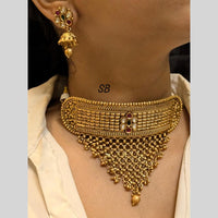 FS Collection Gold Plated Pota Stone Choker Necklace Set