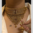 FS Collection Gold Plated Pota Stone Choker Necklace Set