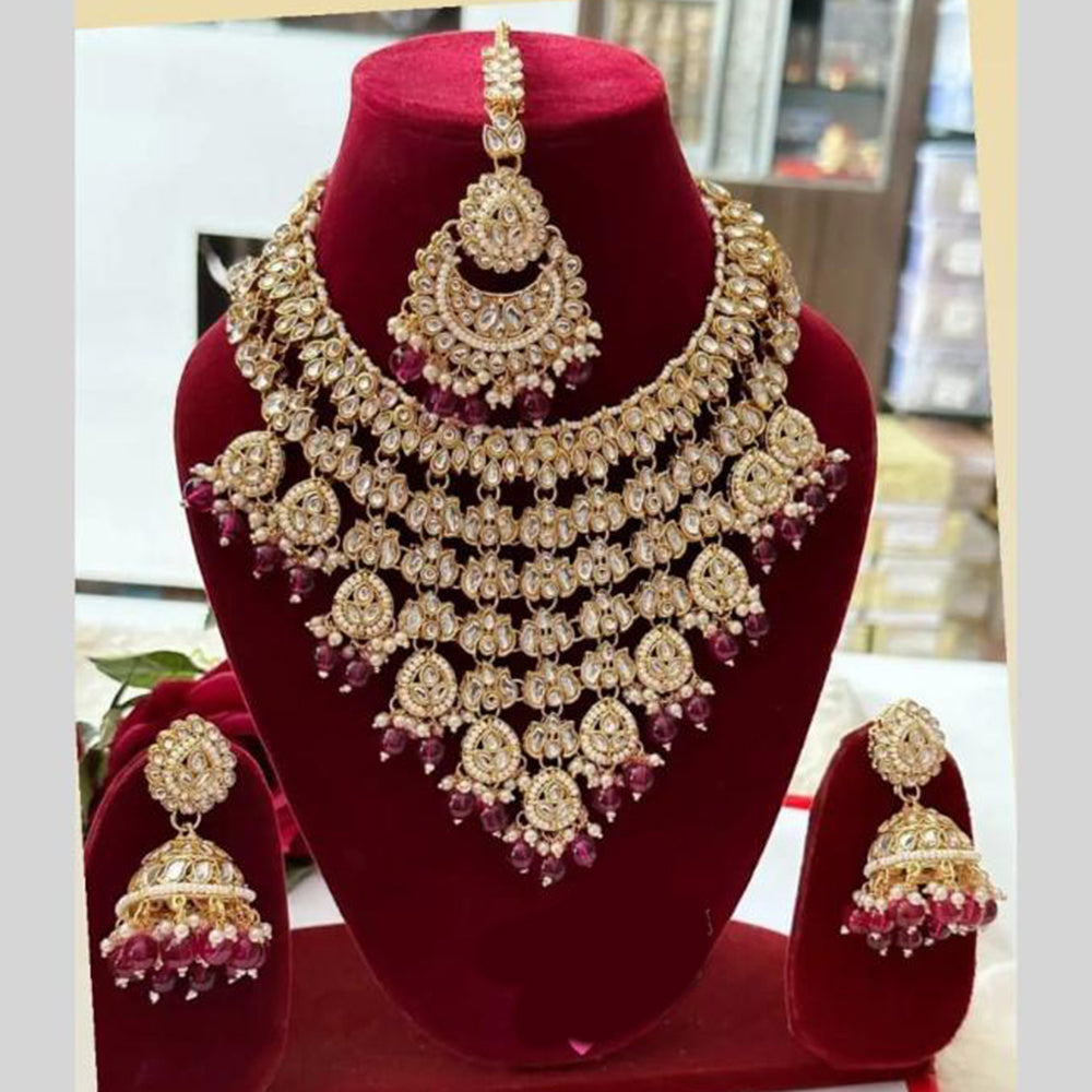 FS Collection Gold Plated Kundan Stone And Beads Necklace Set