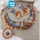 FS Collection Gold Plated Kundan Pearl And Meenakari Necklace Set