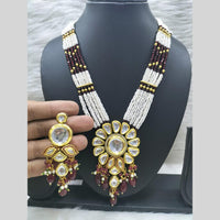 FS Collection Gold Plated Kundan Pearl And Beads Necklace Set