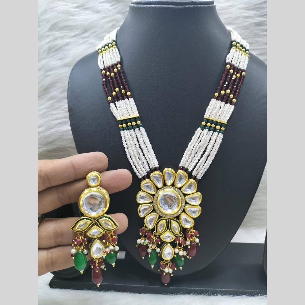 FS Collection Gold Plated Kundan Pearl And Beads Necklace Set