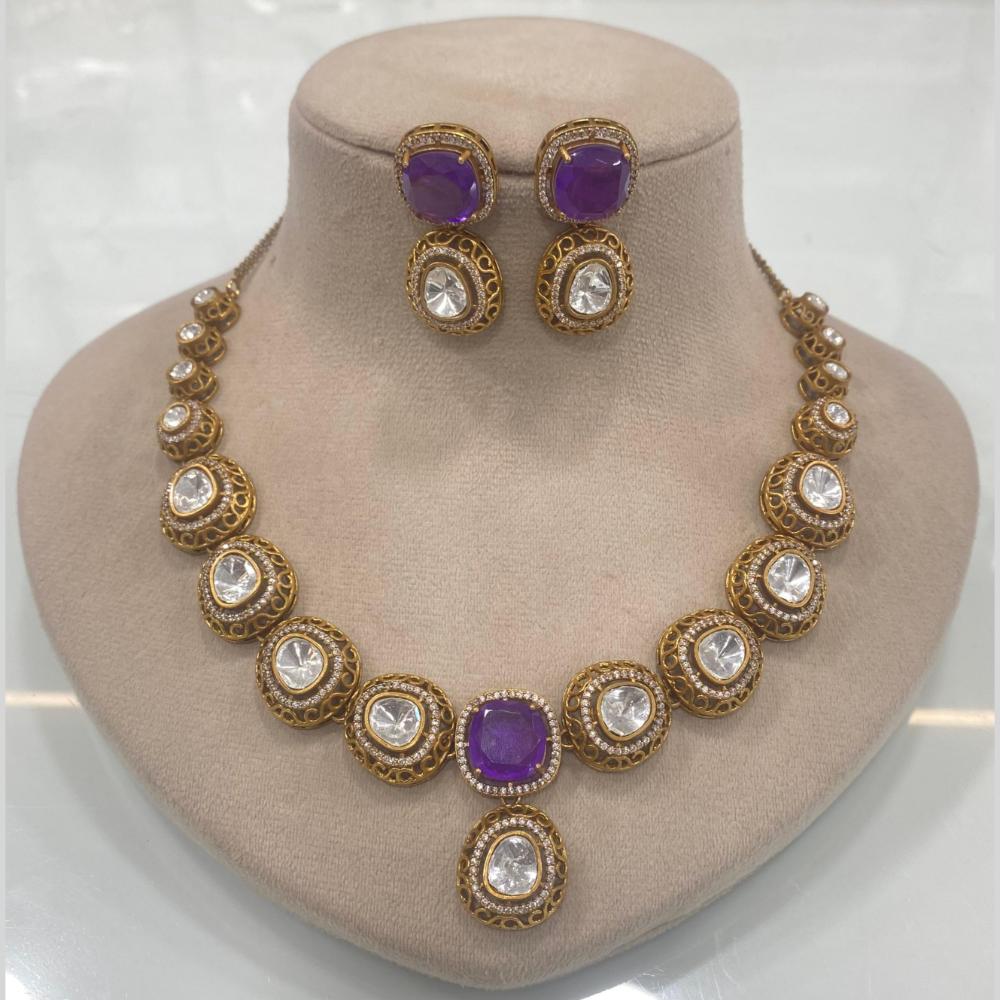 FS Collection Gold Plated Crystal Stone Necklace Set
