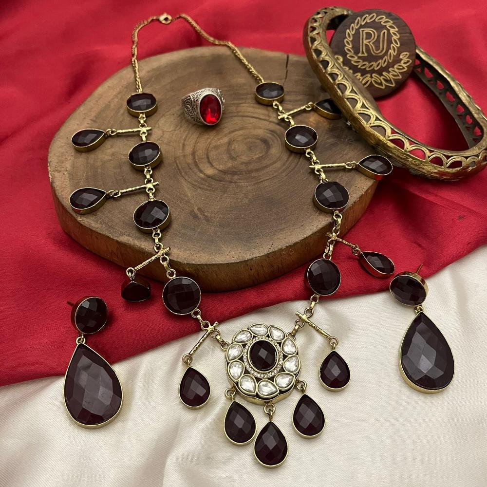FS Collection Gold Plated Crystal Stone Necklace Set