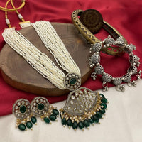 FS Collection Silver Plated Pearl And Austrian Stone Necklace Set