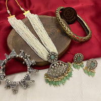 FS Collection Silver Plated Pearl And Austrian Stone Necklace Set