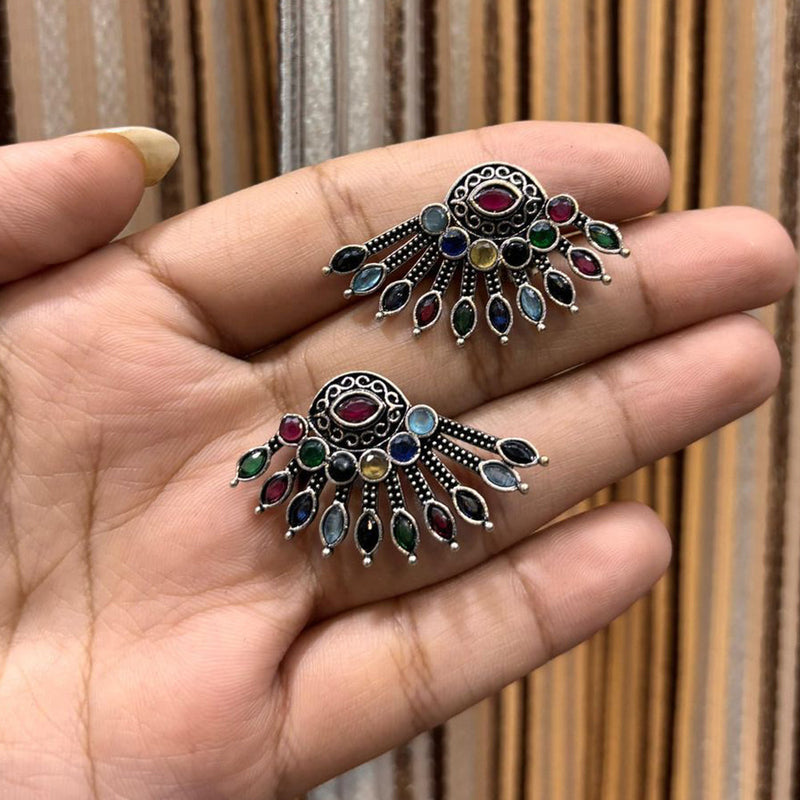 FS Collection Oxidised Plated Pota Stone Dangler Earrings