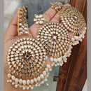 FS Collection Gold Plated Kundan Stone And Beads Dangler Earrings With Maangtikka