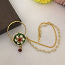 FS Collection Gold Plated Kundan Stone And Pearls Nose Ring