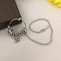 FS Collection Silver Plated Crystal Stone And Pearls Nose Ring