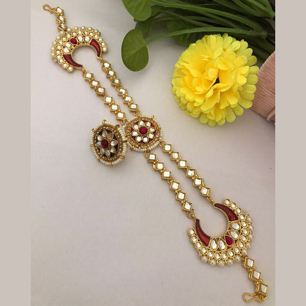 FS Collection Gold Plated Kundan Stone And Pearls Meenakari Sheeshphool