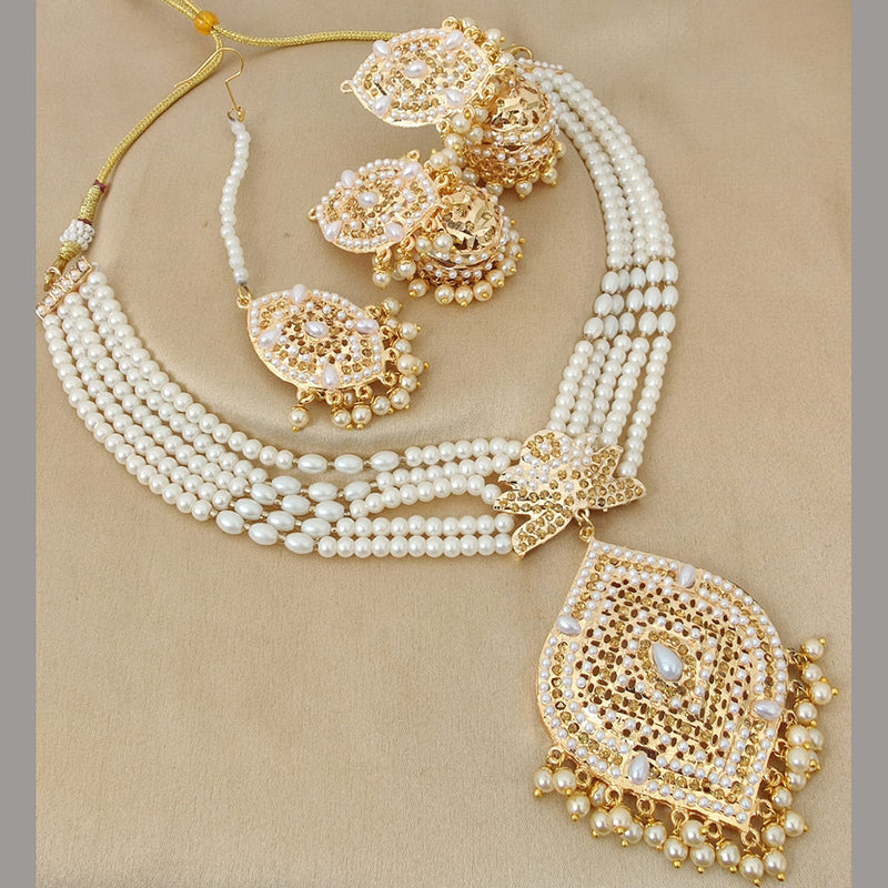 FS Collection Gold Plated Austrian Stone And Pearls Necklace Set