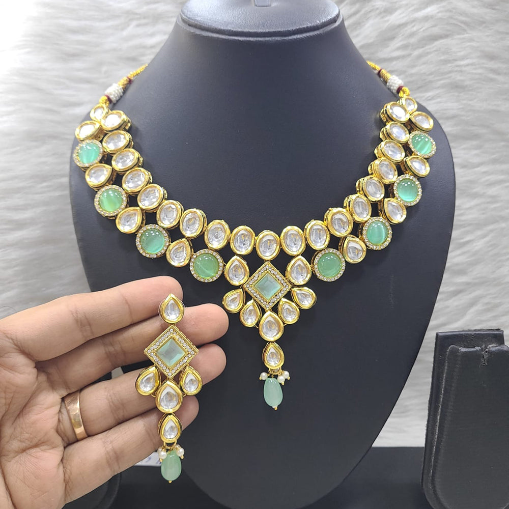 FS Collection Gold Plated Kundan Stone And Beads Necklace Set