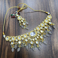 FS Collection Gold Plated Kundan Stone And Beads Choker Necklace Set