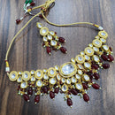 FS Collection Gold Plated Kundan Stone And Beads Choker Necklace Set