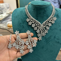 FS Collection Silver Plated American Diamonds Necklace Set