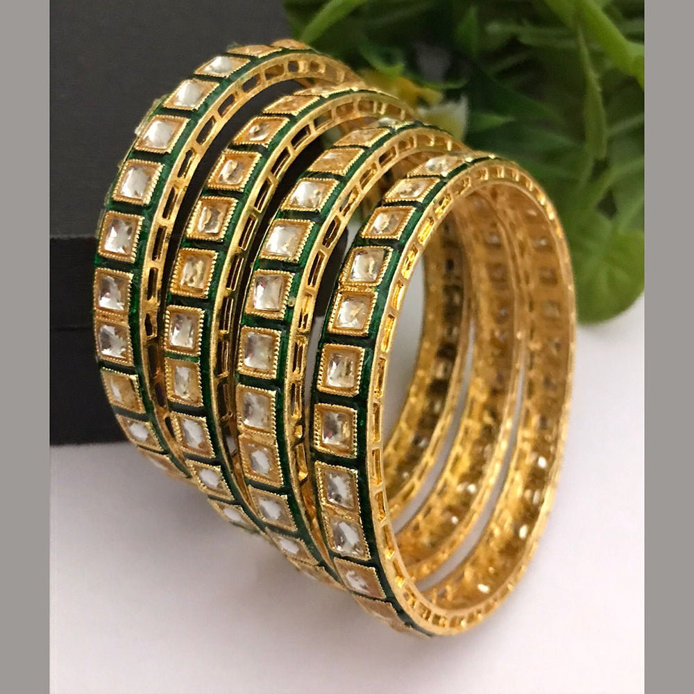 FS Collection Gold Plated Kundan Stone And Meenakari Bangle Set