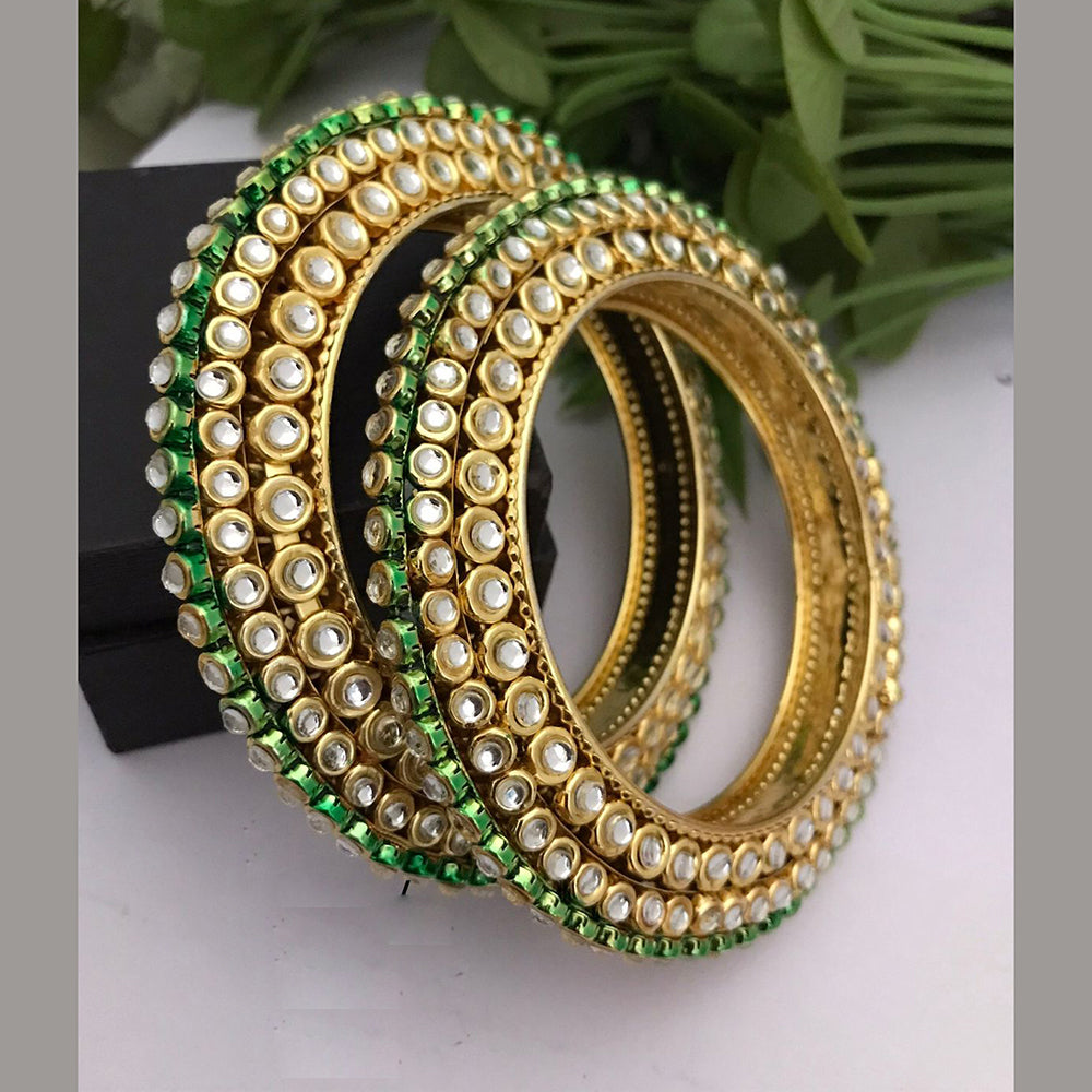 FS Collection Gold Plated Kundan Stone And Meenakari Bangle Set