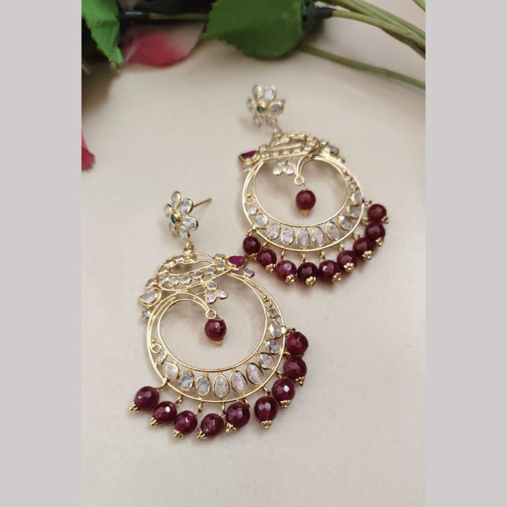 FS Collection Gold Plated Crystal Stone And Pearls Dangler Earrings