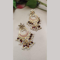 FS Collection Gold Plated Crystal Stone And Pearls Dangler Earrings