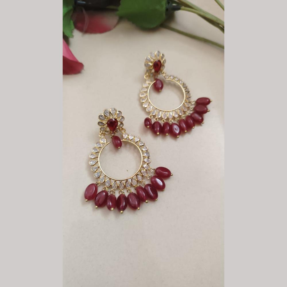 FS Collection Gold Plated Crystal Stone And Pearls Dangler Earrings