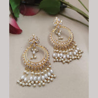 FS Collection Gold Plated Crystal Stone And Pearls Dangler Earrings