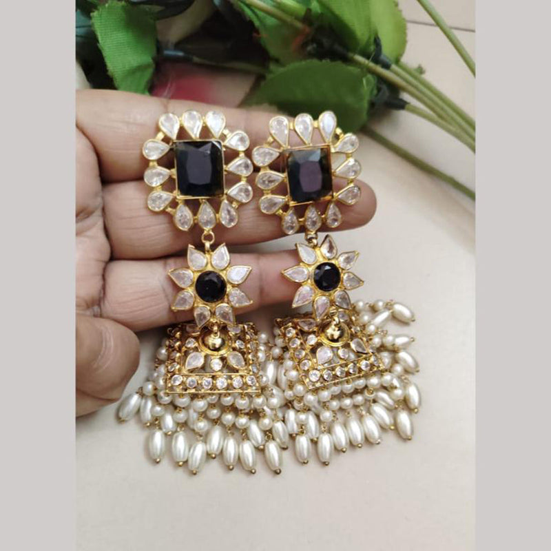 FS Collection Gold Plated Crystal Stone And Pearls Jhumki