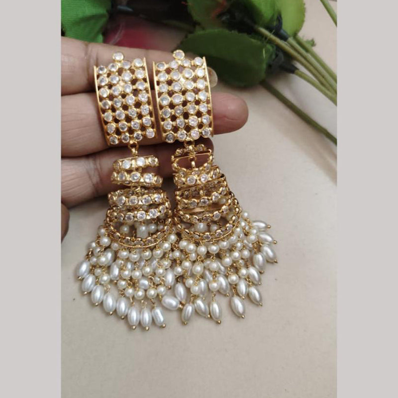 FS Collection Gold Plated Austrian Stone And Pearls Jhumki