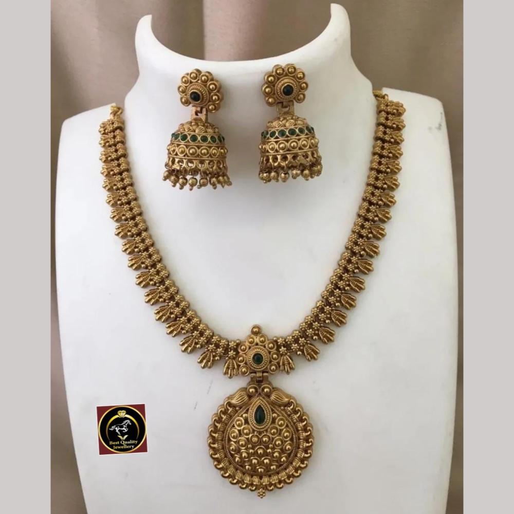 FS Collection Gold Plated Pota Stone and Pearls Necklace Set