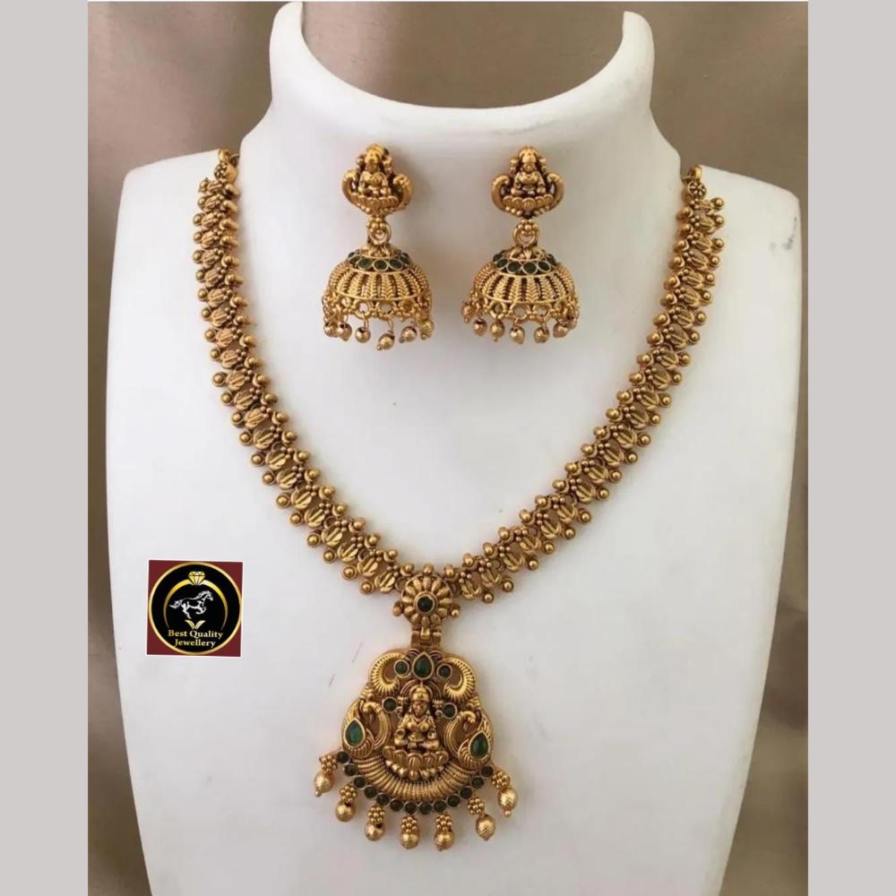 FS Collection Gold Plated Pota Stone and Pearls Temple Necklace Set