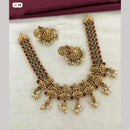 FS Collection Gold Plated Pota Stone and Pearls Temple Necklace Set