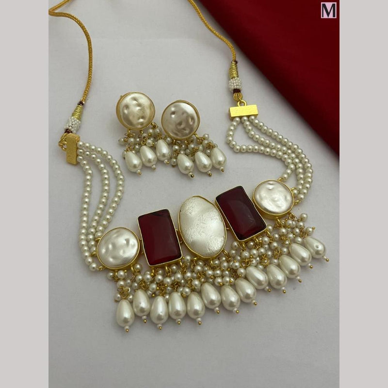 FS Collection Gold Plated Mother Of Pearls Choker Necklace Set