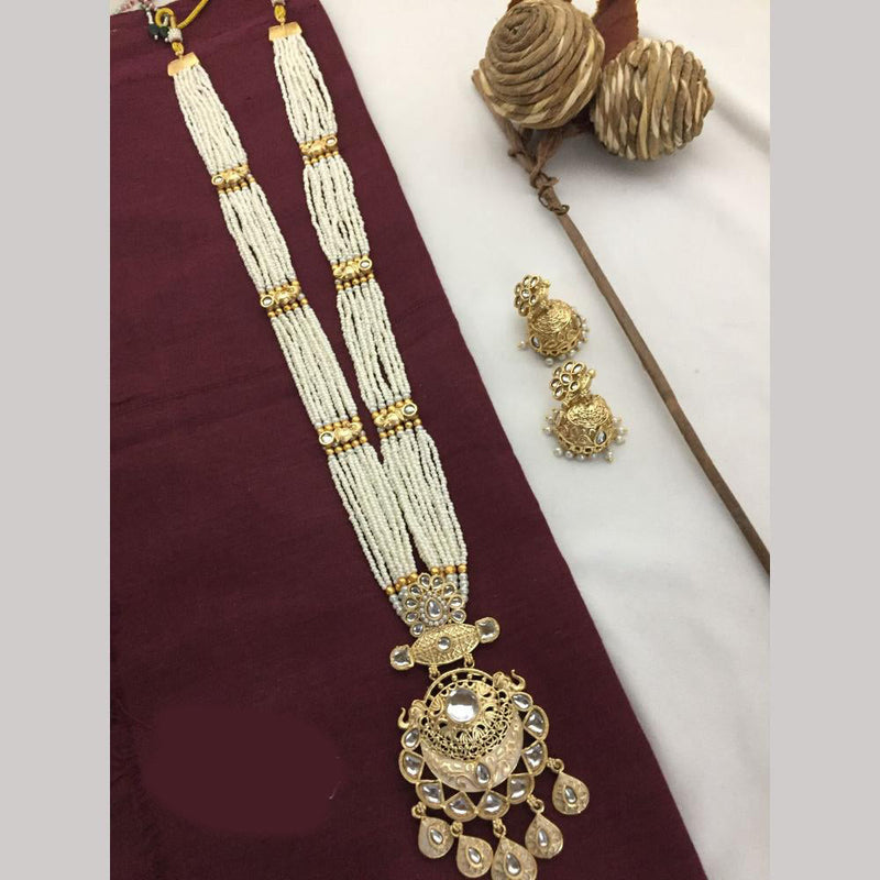 FS Collection Gold Kundan Stone And Beads Meenakari Long Necklace Set